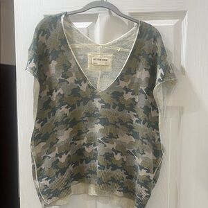 Free People Camo V-Neck Knit Top